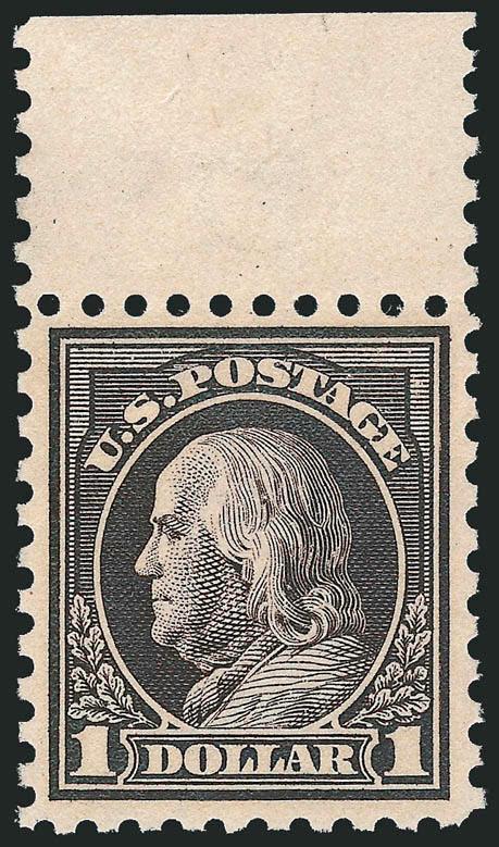 $1.00 Violet Black (460).> Mint N.H. with <selvage at top,> intense shade and detailed impression<><>^VERY FINE AND CHOICE MINT NEVER-HINGED EXAMPLE OF THE DOUBLE-LINE WATERMARK $1.00 FRANKLIN, SCOTT
460.^<><>With 2005 P.S.E. certificate (VF 80