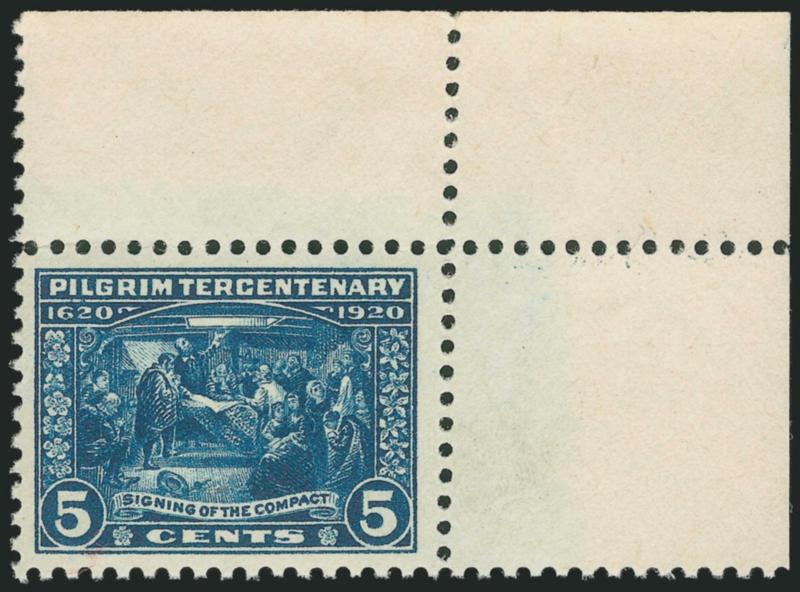 5c Pilgrim Tercentenary (550).> Mint N.H. with <top right corner sheet margins,> deep rich color on bright paper, wide margins, Extremely Fine, a huge stamp, with 2005 P.F. certificate
