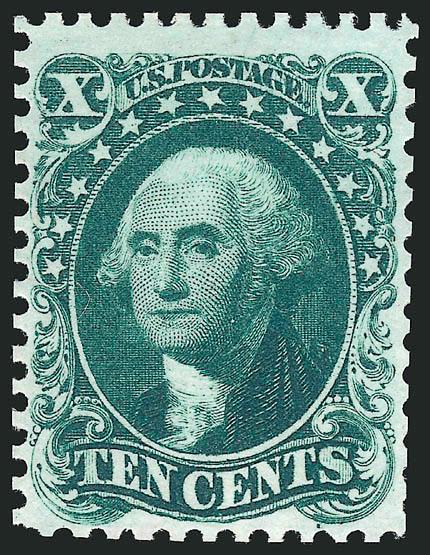 10c Blue Green, Reprint (43).> Without gum as issued, intense shade and proof-like impression, perfs scissors-separated but intact<><>^VERY FINE. A FRESH AND ATTRACTIVE EXAMPLE OF THE 10-CENT 1857
REPRINT.^<><>Only 516 sold. With 2005 P.F. certif