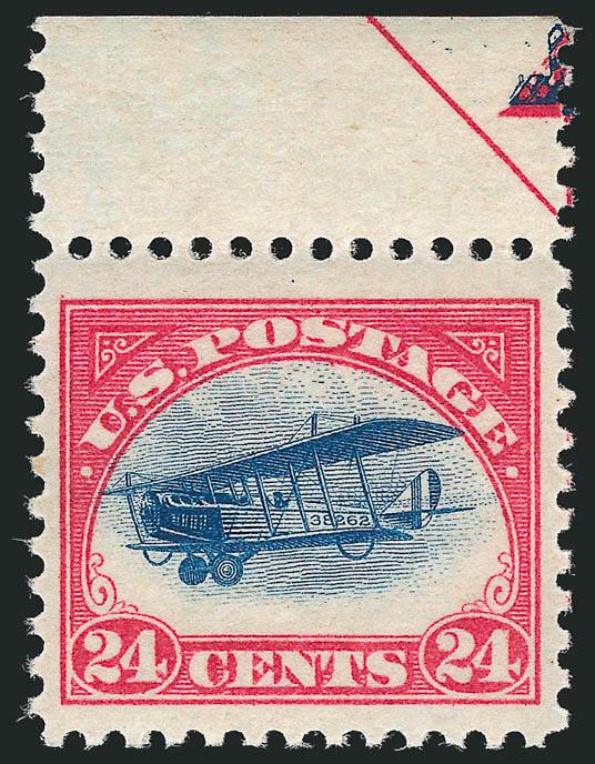 24c Carmine Rose & Blue, 1918 Air Post (C3).> Mint N.H. with <part arrow at top,> bright colors, Jumbo margins, Extremely Fine, with 2001 P.S.E. certificate