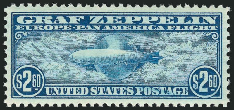 $2.60 Graf Zeppelin (C15).> Mint N.H., perfectly centered with wide and balanced margins, brilliant color<><>^EXTREMELY FINE GEM. A SUPERB MINT NEVER-HINGED EXAMPLE OF THE $2.60 GRAF ZEPPELIN ISSUE.^<><>With
2005 P.S.E. certificate (XF-Superb 95
