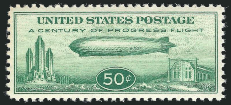 50c Chicago Zeppelin (C18).> Mint N.H., bright color, beautiful centering, Extremely Fine Gem, with 2000 P.S.E. certificate