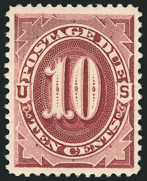 10c Red Brown (J19).> Mint N.H., deep rich color and proof-like impression on bright paper, almost perfectly centered with wide and balanced margins<><>^EXTREMELY FINE GEM. A SUPERB MINT NEVER-HINGED EXAMPLE OF
THE 10-CENT 1884 RED BROWN POSTAGE DU