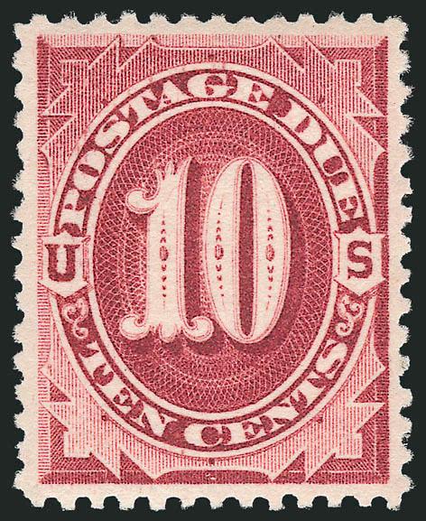 10c Bright Claret (J26).> Mint N.H., deep rich color and proof-like impression, gorgeous centering with wide and balanced margins<><>^EXTREMELY FINE GEM. A SUPERB MINT NEVER-HINGED EXAMPLE OF THE 10-CENT 1891
BRIGHT CLARET POSTAGE DUE ISSUE.^<><>