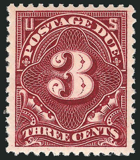 3c Deep Claret (J33).> Mint N.H., intense shade and marvelous impression nicely complemented by bright paper, wide margins, Very Fine and choice, with 2002 P.F. certificate