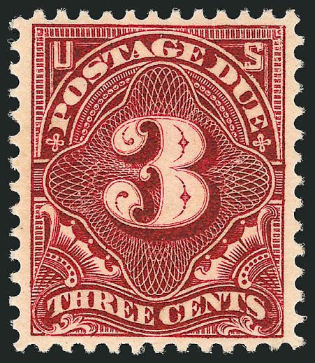 3c Deep Claret (J47).> Mint N.H., deep rich color and sharp proof-like impression, well-balanced margins, single natural perf indentation, Very Fine and choice, with 2003 P.S.E. certificate