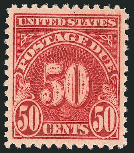 50c Carmine (J76).> Mint N.H., pretty shade, perfectly centered with wide and balanced margins, Extremely Fine Gem, with 2005 P.S.E. certificate (XF-Superb 95 SMQ $1,150.00), this is the highest grade awarded to
date and only five others share this