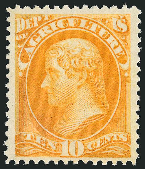 10c Agriculture (O5).> Mint N.H., vibrant color, wide margins, Extremely Fine, with 2000 P.F. certificate for block