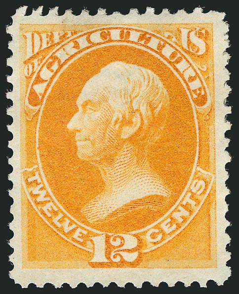 12c Agriculture (O6).> Original gum, lightly hinged, brilliant color, wide and balanced margins, fresh and Extremely Fine, with 1988 P.F. certificate