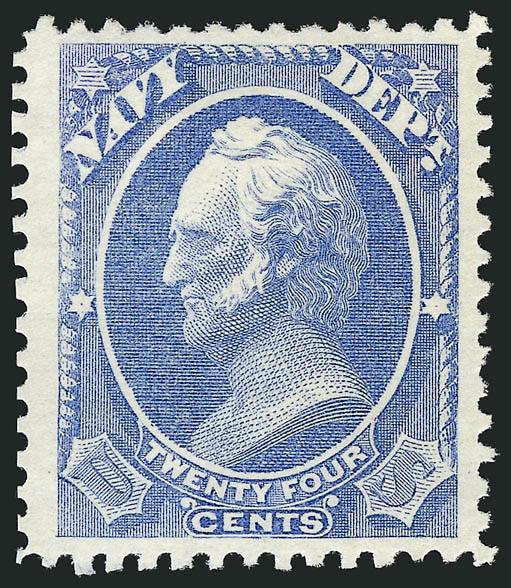 24c Navy (O43).> Original gum, lightly hinged, rich color nicely complemented by bright paper, extra wide margins at sides, Extremely Fine, with 1989 P.F. certificate