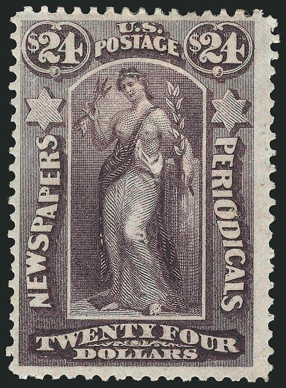 $24.00 Dark Gray Violet, 1875 Issue (PR29).> Original gum, h.r., deep rich color, fresh and Fine, an exceedingly scarce stamp with original gum, we have offered only six others with original gum in the past 14
years (including one with disturbed gum