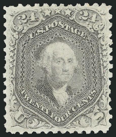 24c Lilac (78).> Original gum, unusually well-centered, attractive deep shade and proof-like impression on bright fresh paper<><>^VERY FINE AND CHOICE. LIKE THE OTHER HIGH DENOMINATION 1861 ISSUES, THE 24-CENT
1861-63 ISSUE IS EXTREMELY RARE IN SOU