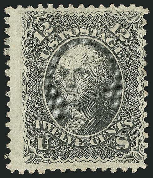 12c Black, Z. Grill (85E).> Unused (traces of original gum), intense color, clearly-defined grill<><>^A FINE UNUSED EXAMPLE OF THE 1868 12-CENT Z GRILL.^<><>With 2001 P.F. certificate. Scott Retail as no
gum.