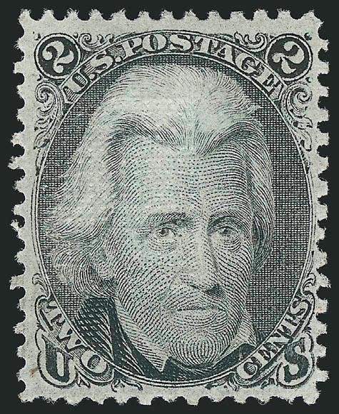 2c Black, E. Grill (87).> Original gum, lightly hinged, bright shade, exceptionally clear grill points, wide margins<><>^VERY FINE AND CHOICE. A BEAUTIFUL ORIGINAL-GUM EXAMPLE OF THE 1868 2-CENT E GRILL.^<><>With
2005 P.S.E. certificate (VF 80 S