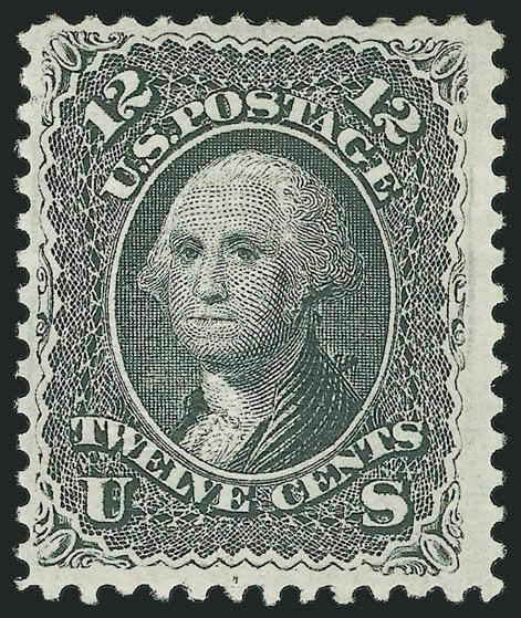 12c Black, E. Grill (90).> Original gum, strong grill, deep shade and sharp impression, very fresh<><>^VERY FINE ORIGINAL-GUM EXAMPLE OF THE 1868 12-CENT E GRILL.^<><>With 1990 P.F. and 1991 P.S.E.
certificates