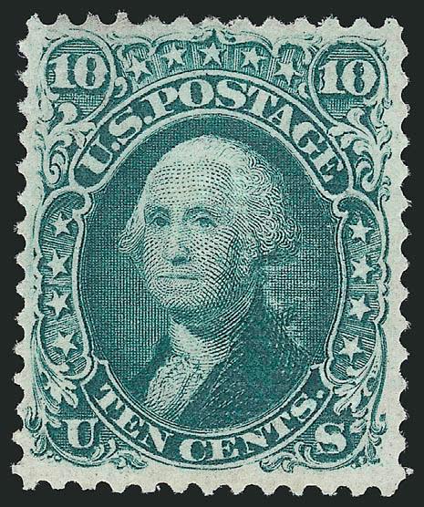 10c Yellow Green, F. Grill (96).> Original gum, lightly hinged, clearly-defined grill, bright shade on crisp paper<><>^VERY FINE AND CHOICE ORIGINAL-GUM EXAMPLE OF THE 1868 10-CENT F GRILL. A STAMP OF REMARKABLE
FRESHNESS.^<><>With 1998 P.F. cert