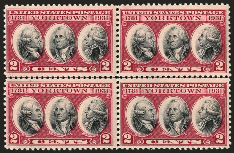 2c Dark Lake & Black (703b).> Mint N.H. block of four, deep rich color in the distinctive Dark Lake shade<><>^VERY FINE AND CHOICE. A SCARCE MINT NEVER-HINGED BLOCK OF FOUR OF THE 2-CENT YORKTOWN IN THE DARK
LAKE SHADE.^<><>With 2000 P.F. certifi