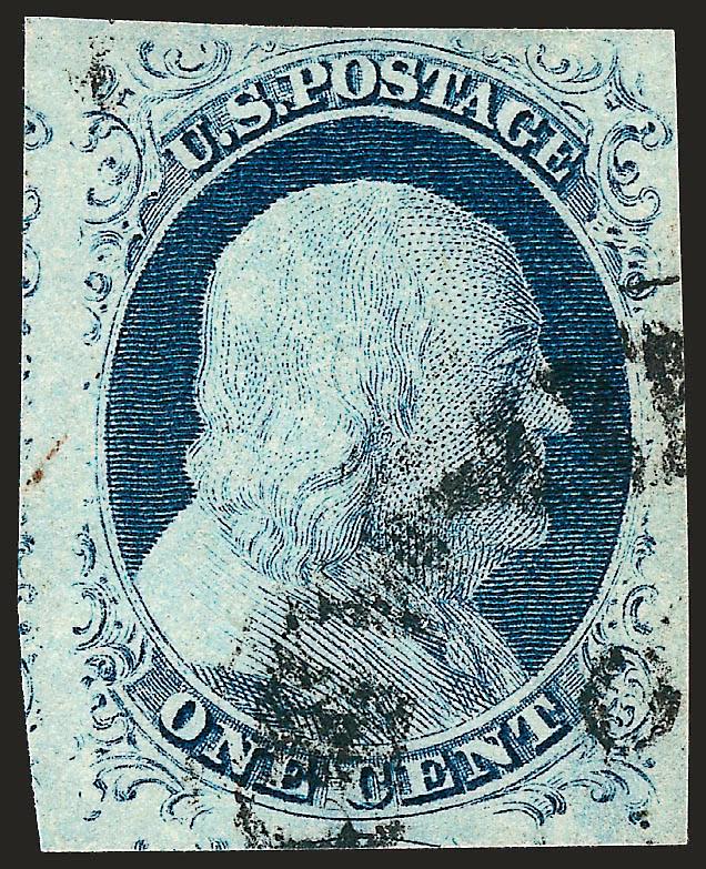 1c Blue, Ty. IV (9).> Position 87R1L, recut once at top and twice at bottom, large margins to ample at top, town datestamp, Very Fine and choice