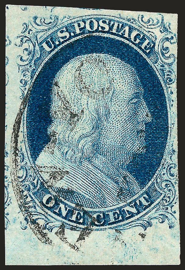 1c Blue, Ty. IV (9).> Position 93L1L, recut once at top, <bottom sheet margin,> others large to just touching at right, New York datestamp, bright shade, Very Fine, with 1991 P.F. certificate