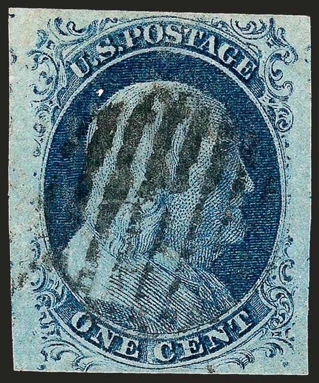 1c Blue, Ty. IV (9).> 17 singles, large margins to just in with better margins than usually found in group lots, various recut lines, range of cancels incl. red carrier, grids and circular datestamps, few small
flaws to be expected, overall Fine-Very