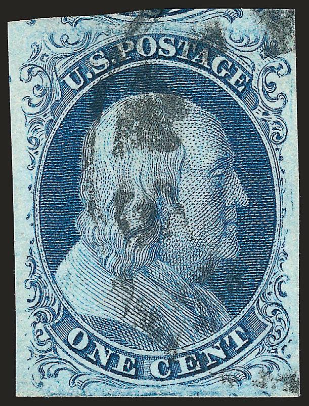 1c Blue, Ty. II (7).> Plate 2, large margins, bright color, New York datestamp cancel, Extremely Fine, with 1987 P.F. certificate