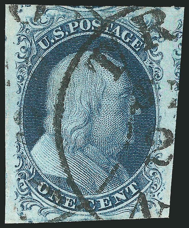 1c Blue, Ty. II (7).> Position 19L2, large to huge margins incl. part of adjoining stamps on all four sides, deep rich color, neat strike of town datestamp, Extremely Fine, with 2003 P.F. certificate