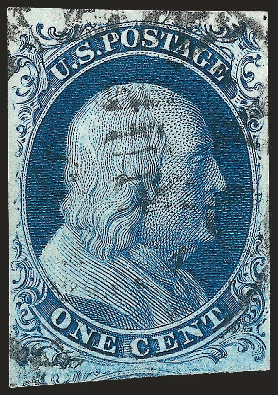 1c Blue, Ty. II, Plate 3 (7).> Large margins to ample at sides, cancelled by circular datestamp, beautiful Plate 3 shade and impression, Very Fine and choice, with 1989 P.F. certificate