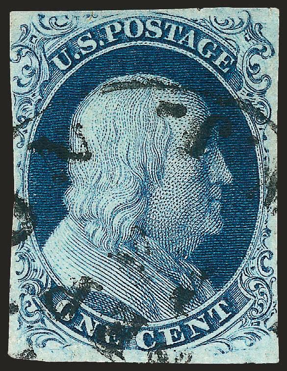 1c Blue, Ty. III (8).> Position 67R4, ample margins to just barely in, neat town datestamp, dark Plate 4 shade, tiny vertical scissors-cut in top right margin, otherwise Very Fine, with 2006 P.F.
certificate