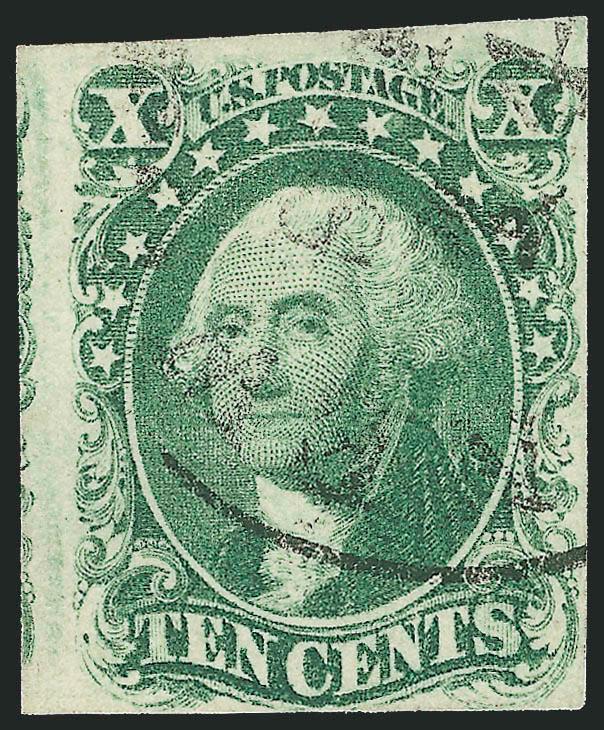 10c Green, Ty. I (13).> Huge margins to just touched incl. part of adjoining stamp at left, light strike of town datestamp, fresh and Fine, with 2004 P.F. certificate