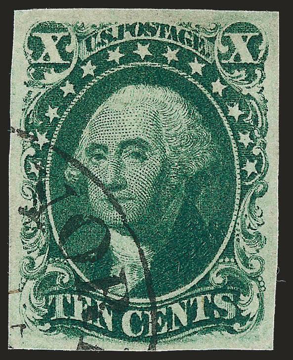 10c Green, Ty. III (15).> Large even margins, rich color, neatly cancelled by sharp strike of New York datestamp, Extremely Fine