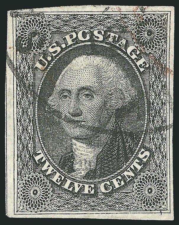 12c Black (17).> Full to large margins all around, detailed impression on fresh paper, light circular datestamp and part of red transit at top right, Extremely Fine, with 2002 P.F. certificate