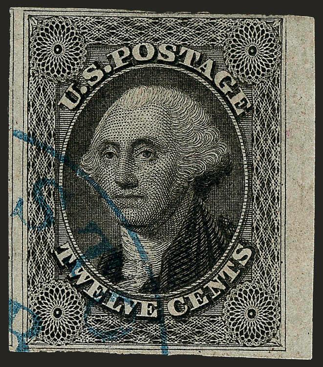 12c Black (17).> Two, one with <sheet margin at right> and neat strike of blue circular datestamp, other with cds and some slight soiling, Fine-Very Fine