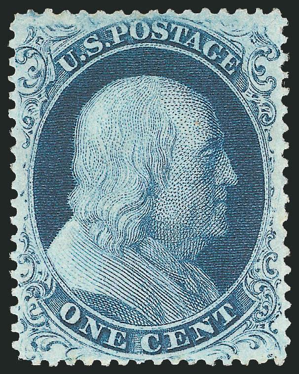 1c Blue, Ty. IIIa (22).> Plate 4, unused (no gum), magnificent centering and rich color, small partially removed stained spots along the perfs, otherwise Extremely Fine, with 1972 and 1994 P.F.
certificates