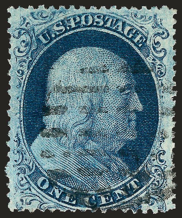 1c Blue, Ty. IIIa (22).> Plate 12, B Relief and with clear <double transfer,> rich color, neat strike of grid cancel, Very Fine and choice, with 1994 P.F. certificate