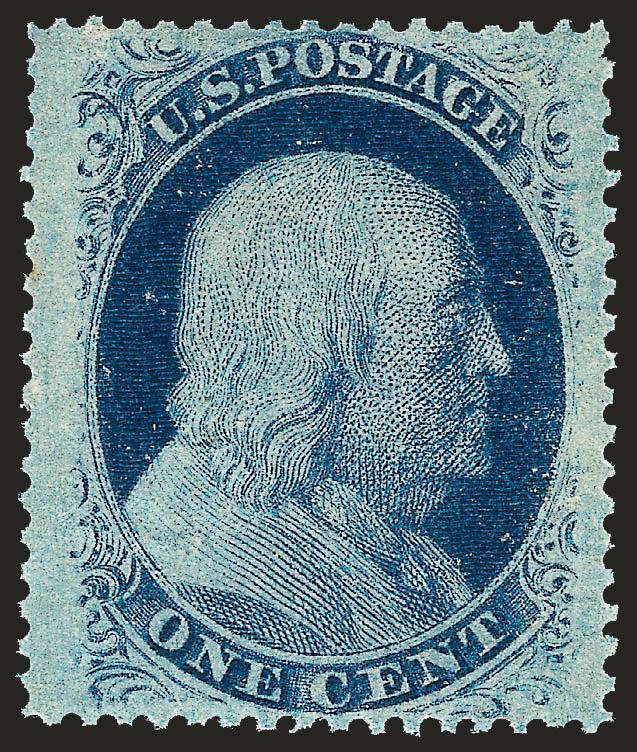 1c Blue, Ty. V (24).> Original gum, barest trace of hinging, rich color, perfectly centered, Extremely Fine Gem