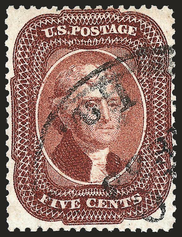 5c Red Brown (28).> Deep rich color and proof-like impression on bright paper, neat strike of New Orleans circular datestamp, Very Fine, with 1997 P.F. certificate
