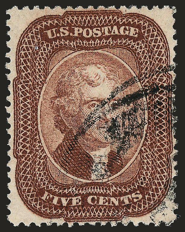 5c Brown (29).> Bright shade, well-balanced margins with outer projections of design clear of perforations, long and full perforations, circular datestamp cancel, fresh and Extremely Fine, with 1999 P.F.
certificate