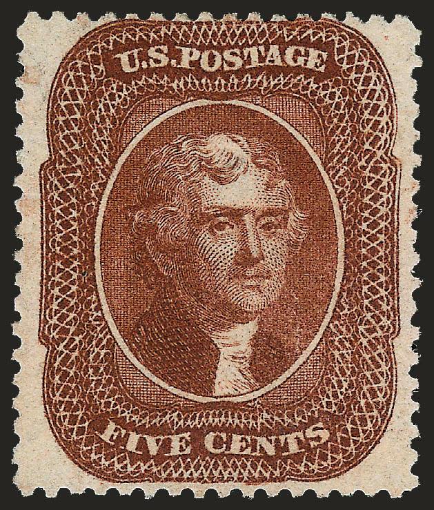 5c Orange Brown, Ty. II (30).> Unused (no gum), beautiful warm shade, crisp paper, wide margins, Very Fine, with 1978 and 2004 P.F. certificates