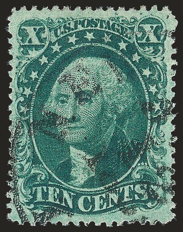 10c Green, Ty. II (32).> Deep rich color and proof-like impression, unusually wide and balanced margins, New Orleans circular datestamp, fresh and Extremely Fine, a stunning stamp, with 2002 P.F.
certificate