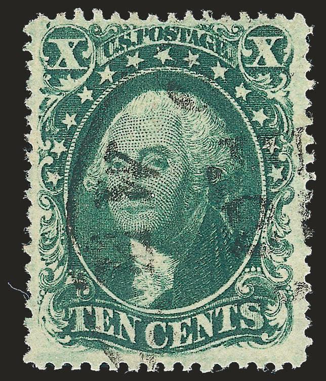 10c Green, Ty. II (32).> Rich color on bright paper, neat strike of circular datestamp, wide margins, Very Fine and choice, with 1999 P.F. certificate