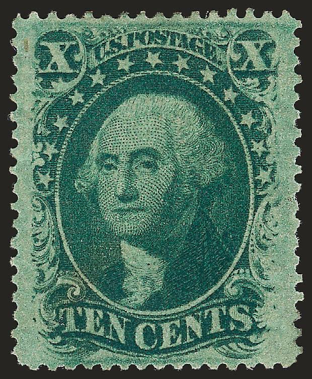 10c Green, Ty. V (35).> Original gum, enormous wide margins all around, intense shade and impression, Extremely Fine Gem, with 2000 P.F. certificate