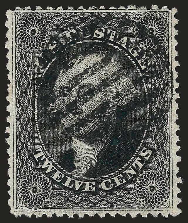 12c Black, Plate 3 (36b).> Bright shade on crisp paper, wide and balanced margins, bold strike of grid cancel, Very Fine and choice, with 1982 P.F. certificate