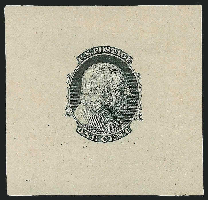1c Blue, Die Essay on Old Proof Paper (63-E3a).> 50 x 48mm, rich color, fresh and Very Fine, scarce essay, ex Lake Shore