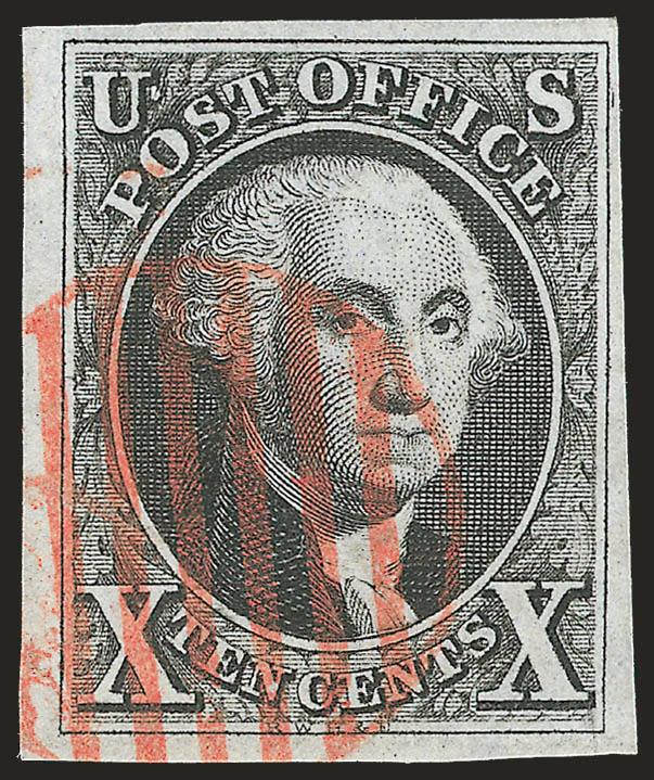 10c Black (2).> Position 28L1, large to full margins, bright shade, well-struck red grid cancel, Very Fine and choice, with 1997 P.F. certificate