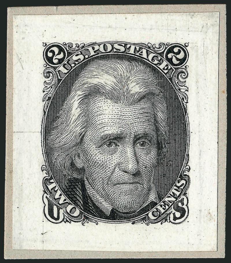 2c Black, Die II, Small Die Proof on Wove (73aP2).> On original gray card backing, detailed impression, Very Fine and choice, only 85 were produced