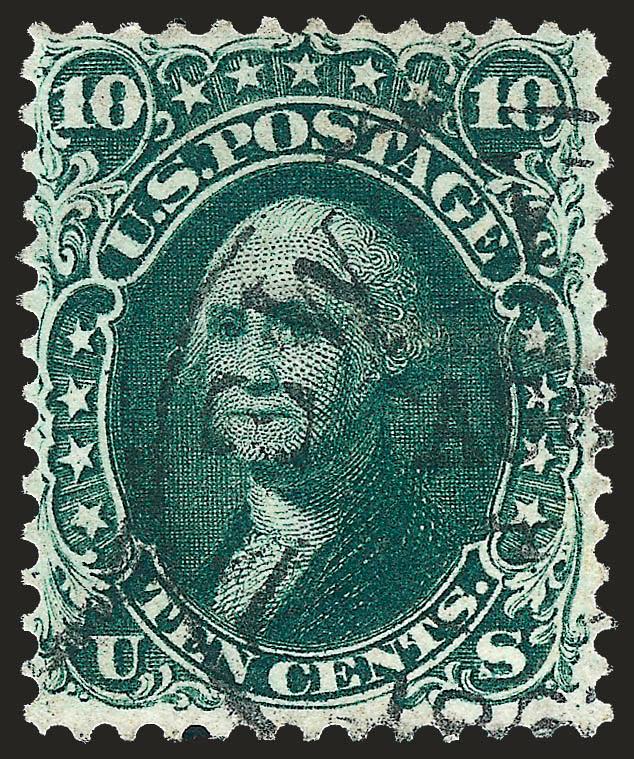 10c Dark Green, First Design (62B).> Deep rich color and proof-like impression, neat strike of New York circular datestamp, well-balanced margins, Very Fine and choice, with 1998 P.F. certificate
