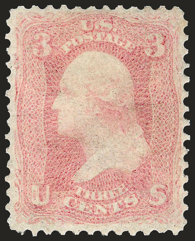 3c Pink (64).> Unused (regummed), radiant color, well-balanced margins (due to its being reperfed at right), Extremely Fine appearance, an extremely scarce unused example of this desirable shade, with 2001 P.F.
certificate