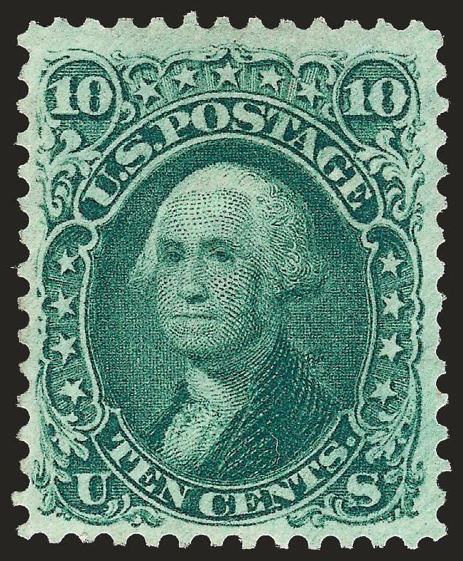 10c Yellow Green (68).> Large part original gum, h.r., rich color, wide margins, nibbed perf at right, otherwise Very Fine, with 2004 P.F. certificate