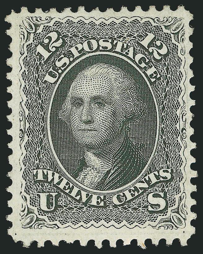 12c Black (69).> Original gum, lightly hinged, unusually wide margins, crisp impression<><>^VERY FINE AND CHOICE. AN ATTRACTIVE ORIGINAL-GUM EXAMPLE OF THE 12-CENT 1861 ISSUE.^<><>With 1992 and 2004 P.F.
certificates