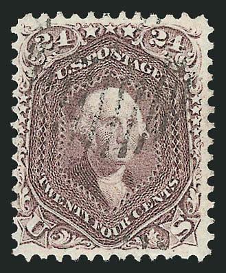 24c Red Lilac (70).> Well-proportioned margins, bright shade, light strike of open grid cancel, Very Fine, with 1998 P.F. certificate
